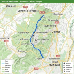 Carte de randonnée de la route des Crêtes Vosges