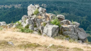 Rocher emblématique du Sentier des Roches dans les Vosges, paysage de randonnée en montagne et panorama forestier en 2026.